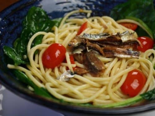 Pasta With Filipino Tuyo And Vegetables Herring In Oil Asian In America